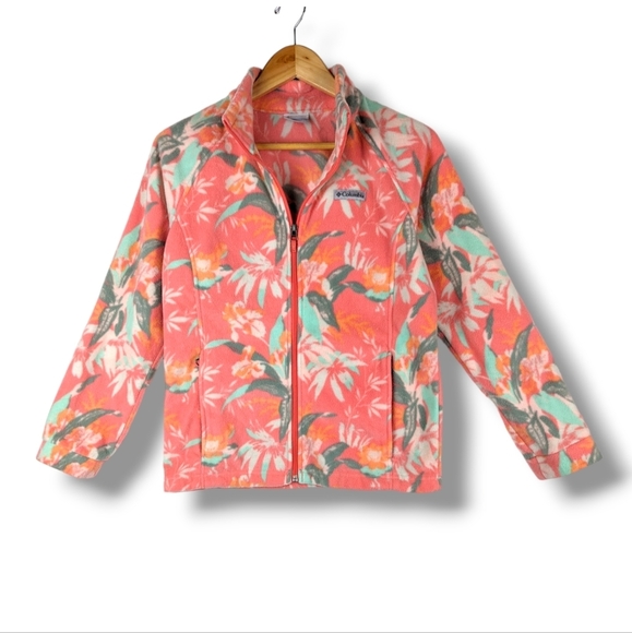 Columbia Other - Columbia Floral Fleece Jacket Youth XL Peachy Pink Green